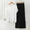 Conjunto de Pijama Casual Duas Peças Feminino de Modal com Gola Redonda e Manga Curta com Calça de Perna Larga Roupas de Casa Tamanho Plus Size Solto