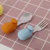 Colher para Bebê Colher para Suplemento Alimentar de Bebê Garfo Colher de Silicone para Bebê Conjunto de Desenho Animado Talheres Conjunto Combinado de Garfo Colher de Cabo Curto