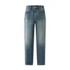 Calça Jeans Masculina Muqiu Estilo Americano High Street Old Money com Stretch em Quatro Direções para Homens, Corte Reto, Versátil, Estilosa, Calça Longa Lavada