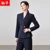 Elegante Traje para Mujeres para Ir al Trabajo, Conjunto de Traje Azul Marino Otoño-Invierno, Atuendo Formal para Entrevista de Servicio Civil, Ropa Profesional