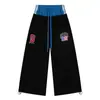 Calça Jogger Casual Feminina Estilo Retrô Americano com Cintura Dupla e Bordado de Letras, Modelagem Solta, Perna Larga, Calça de Jazz