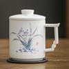 Taza de Té de Porcelana Blanca Quemada Lisa Pintada a Mano Taza de Agua con Filtro Privado Suette Jade de Alto Grado para Regalo Separación de Té Taza de Oficina