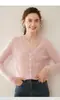 Novo Cardigã de Caxemira Outono e Inverno para Mulheres, Cor Lisa Estilo Renda Gola V Tricô Manga Longa Moda Casual Jaqueta de Caxemira
