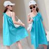 Vestido de verano para niña, estilo coreano, con tirantes, diseño personalizado, falda larga con hombros inclinados