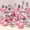 Balão de amor metálico de 18 polegadas em formato de coração de filme de alumínio Decoração de quarto de casamento Dia dos Namorados Adereços fotográficos românticos Bola de ar flutuante
