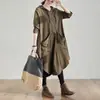 Vestido Midi Irregular de Cor Sólida com Bolsos Grandes e Capuz com Cordão, Estilo Preguiçoso Solto Plus Size, Outono Feminino