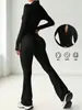 Set de Yoga de Comercio Exterior Más Vendido con Cremallera, Top de Manga Larga y Pantalones Acampanados, Ropa Deportiva de Fitness para Mujer, Set de Yoga Ajustado