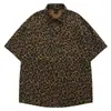 Camisa Estampada Leopardo Retro Americana All-Over para Homens, Marca de Moda Streetwear, Manga Curta Solta, Camisa Floral Elegante e Única de Comércio Exterior
