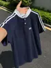 Camisa polo de rayas con cuello alto y manga corta para hombre, marca de moda de verano, ropa americana de peso pesado, holgada, estilo universitario, camiseta de manga corta