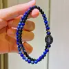 Pulseira de Design com Lápis Lazúli Natural e Ágata Negra de 4mm