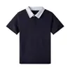 Campus de Verão Estilo Unisex Tecido de Malha Casual Respirável Gola Xadrez Manga Curta Uniforme Escolar