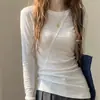 240g Algodón 45% Lyocell 45% Algodón 10% Spandex Camiseta de Manga Larga Estilo Coreano para Mujer Otoño Ajustada Adelgazante Top Capa Base