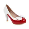 Zapatos de una sola capa con boca poco profunda, sexy, nuevos para primavera y otoño, zapatos de tacón grueso para mujer, tacones altos, punta redonda, plataforma, lazo, talla grande, Zapatos Joker