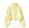 Suéter curto de gola alta com zíper parcial estilo coreano para mulheres, caimento solto, canelado, para baixinhas, cintura alta, cropped, top de tricô pullover para usar como peça externa