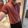 Cárdigan de punto de lino y lyocell para hombre de verano, transpirable, jacquard, textura hueca, cuello camisero, polo de manga corta