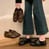 Zapatos Planos de Cuero para Mujer Otoño 2026 con Tacón Oculto, Punta Cuadrada y Hebilla, Color Negro, Modernos, Estilo Retro Nuevo, Estampado de Leopardo Francés