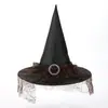Chapéu de Bruxa com Fivela de Renda Halloween Chapéu de Bruxa de Tecido Oxford Preto Chapéu de Bruxa de Festa Festival Chapéu de Bruxa Pontudo com Chifres