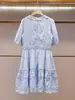 Shenzhen Nanyou Vestido de Verão Elegante da Moda com Renda Vazada Afinando Manga Curta para Mulheres