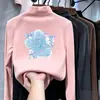 Ropa interior base de forro polar para niños, camiseta elegante de manga larga para otoño e invierno para niñas, engrosada, cuello medio alto, top interior cálido y casual