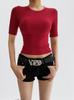 Camiseta Básica Simple de Moda de Cuello Redondo y Manga Media Verano Nueva Deseo Puro Stretch Ajuste Ceñido Top Base para Mujer