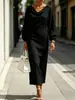 Vestido Minimalista Europeu e Americano de Manga Bufante com Gola Swing para Primavera e Outono de 2026, Cintura Marcada, Emagrecedor, Comprimento Médio, Tubinho