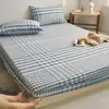 Estilo Nórdico Todo Algodón Tela Gruesa Vieja Sábana Bajera Individual Color Sólido Simple Protector de Colchón de Algodón Puro Funda Sábana Bajera Universal para Todas las Estaciones