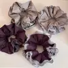 Lazo para el cabello de estilo perezoso con borde de encaje morado taro, diseño a cuadros, scrunchie versátil, accesorio para el cabello de alta gama