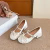 Sapatos Mary Jane Femininos Outono Inverno Femininos Versátil Salto Bloco Novo Laço Aumento de Altura 2026 Sapatilhas Temperamento Francês