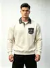 Camisa Polo Jacquard Texturizado com Gola Lapela Masculina Outono Amazon Retrô Americano Casual Cor Sólida Manga Longa