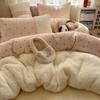 Conjunto de Quatro Peças de Veludo Leite Cashmere Espessado Quente Costurado Estilo Mesmo da Xiaohongshu Conjunto de Três Peças de Veludo Coral Espessado