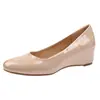 Sapatos Femininos 105 Cor Nude Salto Escondido Plataforma Couro Envernizado 2026 Confortáveis para o Trabalho Slip-On Bico Redondo Salto Alto 5CM