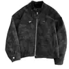 Jaqueta de couro PU tie-dye estilo americano com gola alta, coleção primavera/outono masculina, design de alta qualidade, ombros com caimento regular, jaqueta bomber, jaqueta Harrington flight