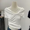 Estilo Francés Chic Diseño de Lazo Sentido de Diseño Camiseta de Manga Corta Suave para Mujer Verano 2024 Nueva Llegada Carteau Camisa Corta Estilo Occidental Corto