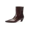 Botines de tacón medio para mujer de piel de vaca de capa superior con acabado envejecido, nuevos de otoño e invierno, de cuero genuino, con punta cuadrada, estilo vintage, slip-on, de moda