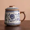 Taza de Té Ru Kiln Azul y Blanca con Tapa, Taza Personal de Gama Alta Estilo Chino para Uso en la Oficina, Preparación de Té, Juego de Caja de Regalo para el Día del Maestro