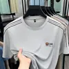 Camiseta casual versátil de verano para hombre, estilo nuevo, de alta gama, holgada, transpirable, de cuello redondo, hecha de seda de morera y seda de hielo
