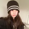 Gorro de tricô jacquard listrado Fair Isle para mulheres 2026 inverno gorro folgado chapéu quente que afina o rosto cobertura de cabeça chapéu para o frio
