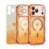 Apple 17Promax Chapado en Rhinestone Patrón de Ola Funda Magnética para Teléfono Iphone16 Corazón Brillante 15 Lujo 14