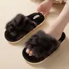 Chinelos de pelúcia de alta qualidade para mulheres, novos chinelos de dedo aberto para interior de outono e inverno, chinelos confortáveis de algodão pelúcia para uso externo