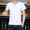 Camiseta de Modal para hombre de manga corta con cuello en V estilo coreano camiseta de verano sin cuello de manga corta de algodón mercerizado helado de color liso