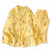Pijama de Algodón Nube para Mujer de Primavera y Otoño, Conjunto de Manga Larga, Rayas de Dibujos Animados Lindos, Suelto Dulce Ropa de Casa, Estilo Nuevo