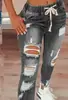 Tk Amazon Aliexpress Transfronterizos Europeos y Americanos Cintura Elástica Jeans para Mujer Tiro Alto Rasgados Skinny Con Cordones Pantalones Tm