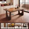 Mesa de Jantar Retangular de Madeira Maciça Estilo Francês, Conjunto de Mesa e Cadeiras de Jantar Estilo Vintage, Mesa de Jantar e Escrivaninha Integrada para Sala de Estar, Sala de Jantar e Casa de Hóspedes