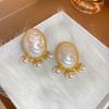 Pendientes de Plata con Diamante de Perla Artificial de Doble Bucle en Forma de Corazón, Pendientes de Botón de Moda Retro Francesa, Pendientes Exquisitos para Mujer de Otoño e Invierno