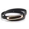 Cinturón Dorado Ovalado Plano con Hebilla para Mujer, Sencillo y Versátil, Cinturón Decorativo para Vestidos y Jeans, Cinturón Delgado de Estilo Coreano para Mujer