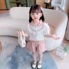 Conjunto de Encaje para Niñas Verano Delgado Set 2026 Nuevo Estilo de Verano Bebé Moda Coreana Manga Corta Pantalones Cortos Conjunto de Dos Piezas Moderno