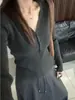 Suéter Tejido de Punto con Cuello en V y Botones de Moda para Mujer, Suéter Base Suave y Acogedor de Manga Larga Acanalado Ajustado para Otoño e Invierno
