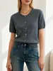 Cárdigan de Punto de Manga Corta para Mujer Otoño e Invierno 2025 Estilo Europeo Suéter Nuevo Cuello Redondo Versátil Casual Elegante Transfronterizo