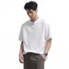 Camiseta de Manga Curta Verão Estilo Old Money Masculina Xintang, Gola Redonda, Falsa Peça Dupla, Design Solto com Meio Zíper.