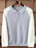 Prenda de Punto de Cachemira con Media Cremallera para Hombre 25 Otoño e Invierno Cuello Polo Capa Base Prenda de Punto Estilo Perezoso Top de Punto con Solapa de Color Contrastante
